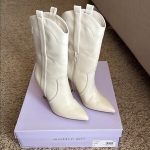 Madden Girl Cream Heeled Boots with Stiletto Heel